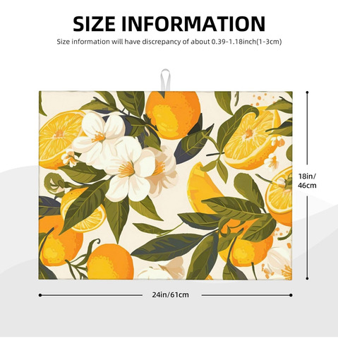 Tapete De Secado De Platos Con Flores De Naranja Reversible
