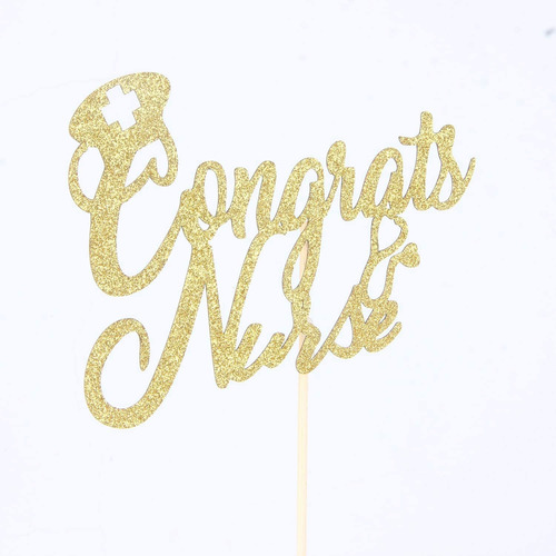 Gold Glitter Congrats Nurse Cake Topper, Future Nurse, Nurse