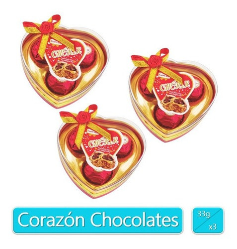 Estuche Regalo Chocolates Corazón Rojo 33gr X3 Uds