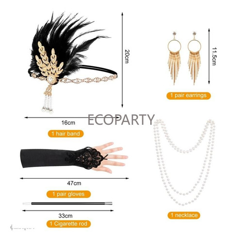 Set De Accesorios Para Disfraz De Flapper Para Mujer, Diadem