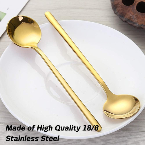 8 Cucharas De Espresso Chapadas En Oro Para Café Y Postres,