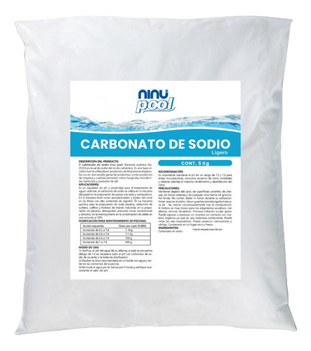 Carbonato De Sodio Ligero Ninu 5 Kg Nivelador De Ph