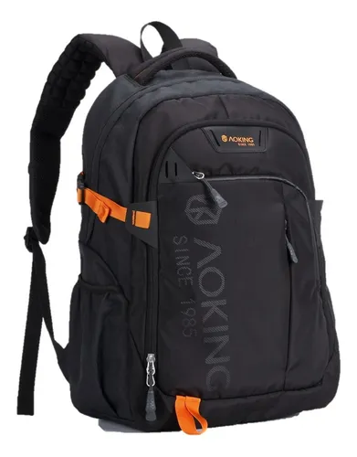 Mochila Estudiante Notebook Impermeable hombre mujer - SN57605 Color Negro Con Anaranjado