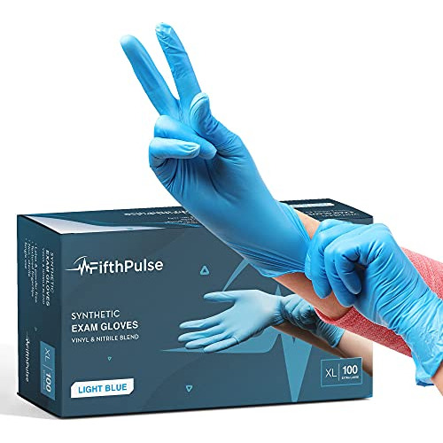 Fifth Pulse Blue Disposable Gloves Synthetic Nitrile Me...