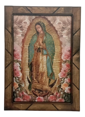 Cuadro De Virgen De Guadalupe Y Marco De Madera 33x45cm #2