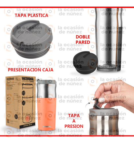 Imagen 3 de 7 de Jarro Vaso Termico Waterdog Tapa 450 Cc Hermetico A.inoxida