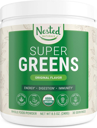 Nested Natural Super Greens Spirulina Chlorella Probioticos