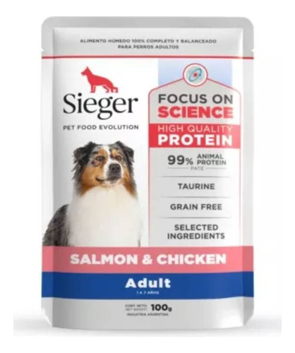 Sieger Adulto Pouch Alimento Humedo Salmon Pollo Perros 100g