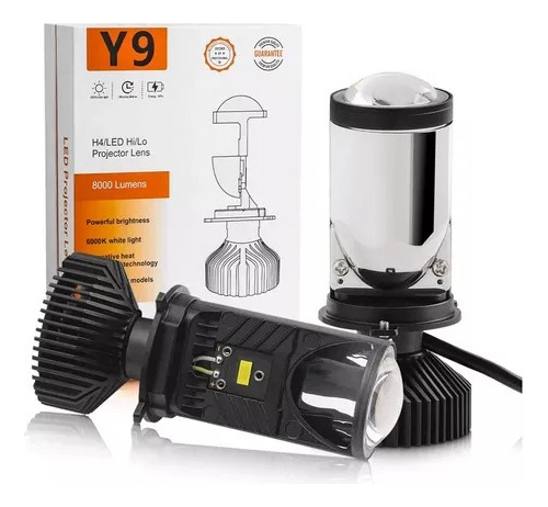 Kit 2 Ampolletas Turbo Led Y9 Mini Proyector Con Lupa H4