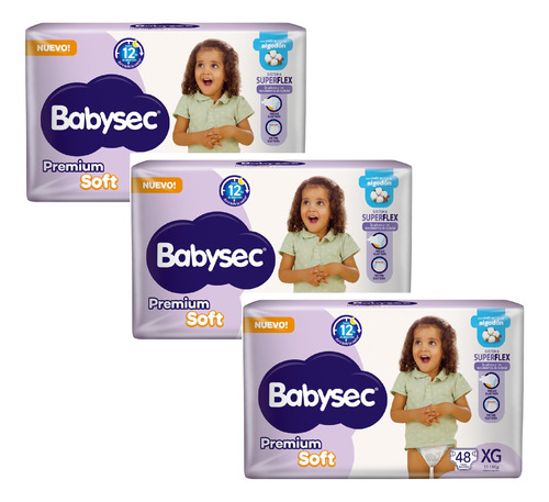 144 Pañales Babysec Premium Xg - Extra Grande 3 Packs X 48 U