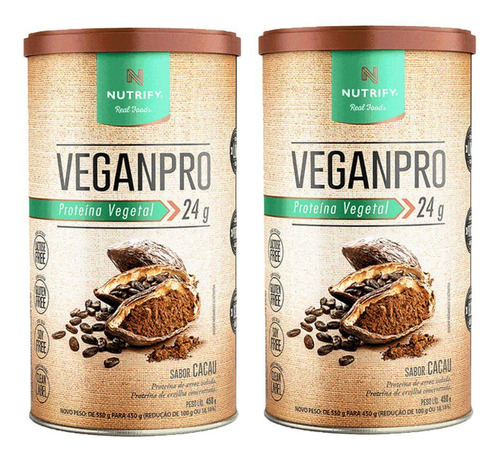 Combo 2x Proteina Vegana Whey Isolado Conc Vegan Pro Cacau