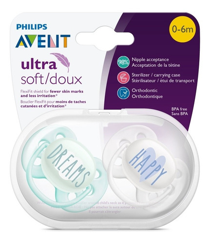 Imagen 1 de 5 de Chupones Ultra Soft Avent 0-6 Meses