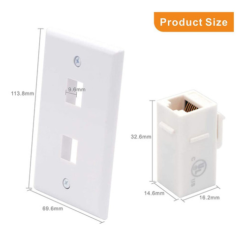 1 Paquete De Placas De Pared Ethernet De 2 Puertos, Pared Ca