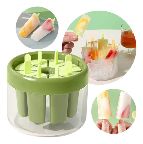 Molde Helado Verde Paleta 8 Unidades Plastico Fruta Crema Jugo