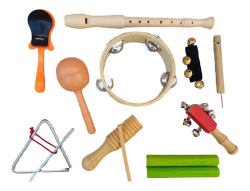 Set Percusion Infantil 10 Instrumentos Musicales. Bolso Kit