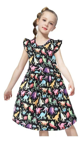 Vestido De Princesa Para Niña Con Estampado De Dinosaurio