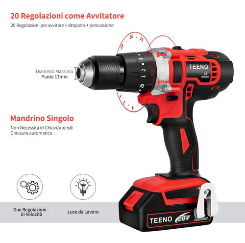 Taladro Rotomartillo 1/2 1*2.0ah Baterias Liti 20v Teeno-916