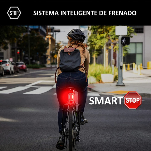 Luz Led Tras Bicicleta Recargable Para Smart Stop 50 Lumens