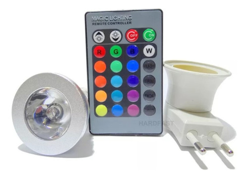  Lâmpada Led Colorida Rgb 3w Com Controle Remoto E Adaptador - Weitus Technology Wt-rgb - Bivolt, 16 Cores, E27