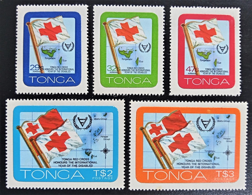 Tonga, Serie Yv 478-79 + A295-297 Cruz Roja 1981 Mint L18943