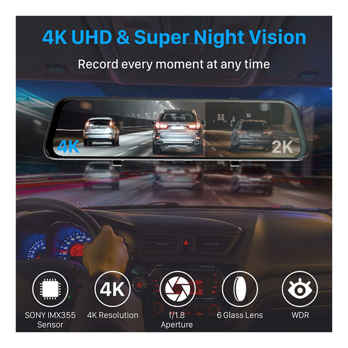 Sensego 4k Uhd Mirror Dash Cam Cámara De Espejo Retrov...