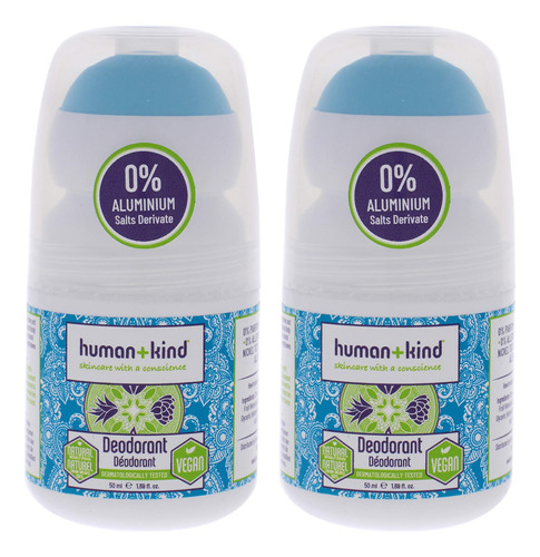 Human+kind Vegano Desodorante Unisex 1.69 Oz  Pack De 2