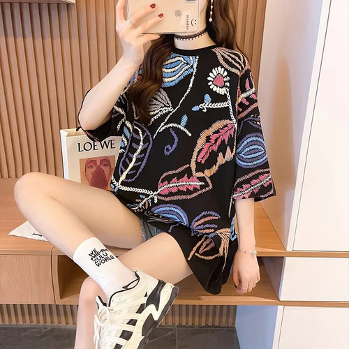 Playera Holgada De Algodón De Talla Grande Con Estampado Fl