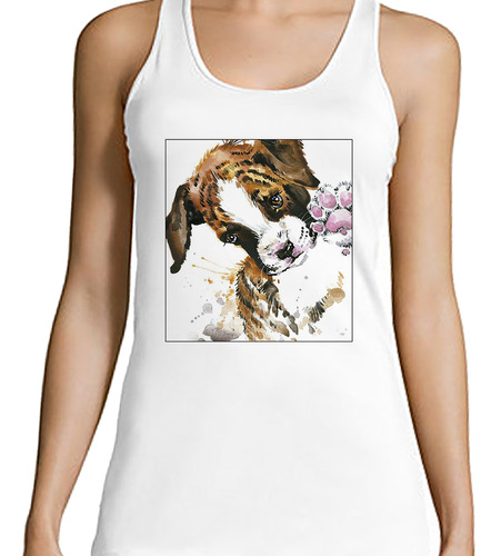 Musculosa Mujer Animal Perro Tierno Acuarela Huella Pata