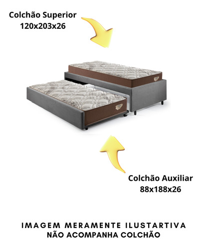 Bicama Box Suede Casal 120x203 Para Dois Colchões Cor Cinza Bicama Box Suede Viúva 120x203 Para Dois Colchões