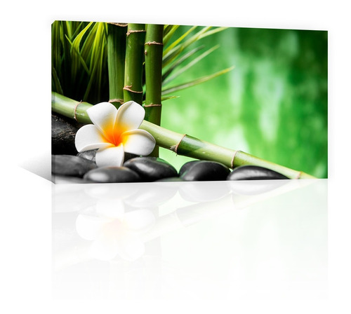 Cuadro Decorativo Canvas Zen Y Buda Bambu Y Flor Frangipani