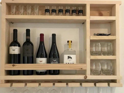 Cantina De Madera Copas Botellas Cantinera Rústica De Pared