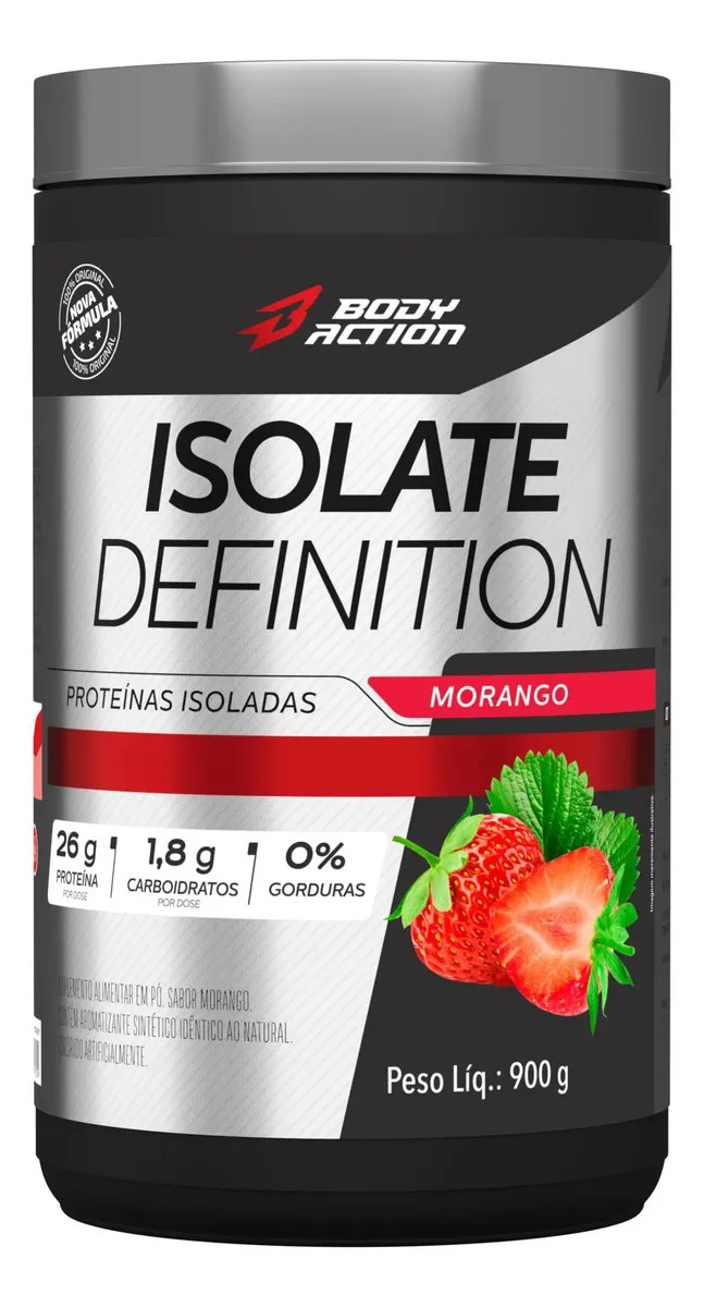 Whey Isolate Definition 900g Bodyaction 100% Isolado Sabor Morango