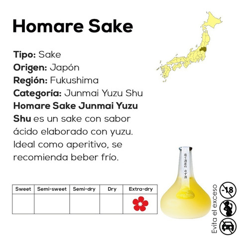 Imagen 3 de 4 de Sake Homare Yuzu Aladdín (vino De Arroz) 300ml