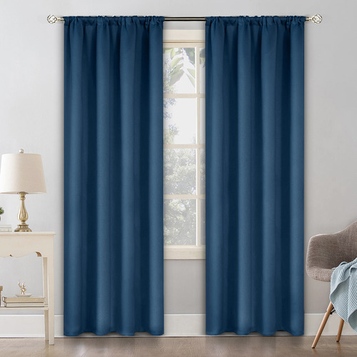 NANWEI Cortinas Blackout con bolsillo para varilla para recamara sala Premium 270X215cm 2 Paneles Aislamiento térmico y Reducción de ruido Tela impermeable Azul