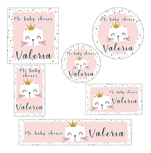 Kit 144 Stickers Gatita Rosa Romantica  Troquelados Candy