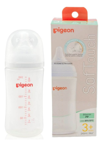 Mamadera Pigeon Softouch Boca Ancha  240 Ml. 3+ Meses