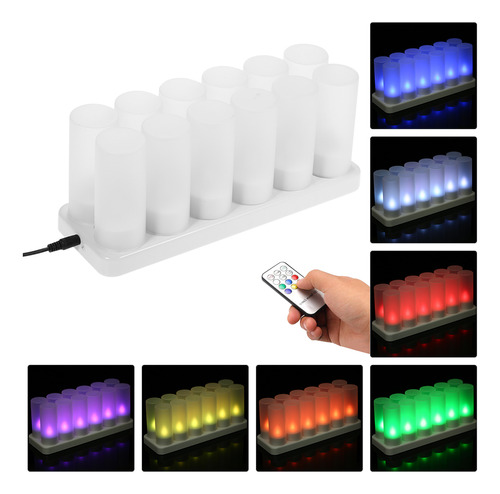 Set 12 Velas Led Recargables Cambio Color Con Control Remoto