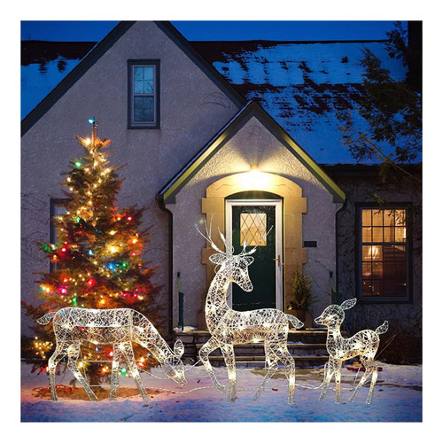 Juego De 3 Adornos Navideños Con Ciervos Iluminados Con