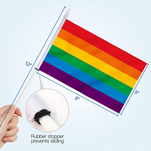 Orgullo Gay Bandera Con Asta, 12x20 Cm Mini Bandera