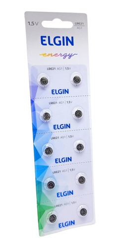 10pcs Bateria Lr621 Ag1 1.5v Elgin Pilha Alcalina Original 