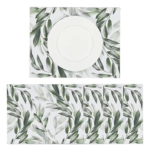 Manteles Rectangulares De Tela Set 4 Piezas Billu Color Blanco Hojas