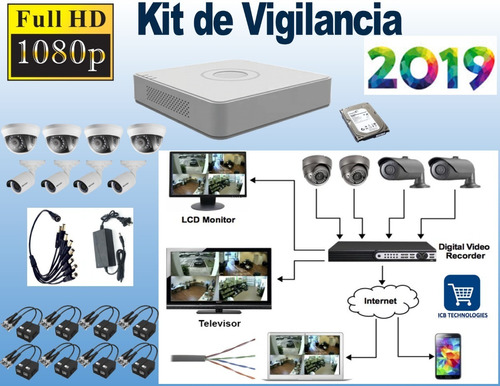 Sistema De Seguridad Hikvision 8 Cámaras Hd 1080p 1tb 160mts