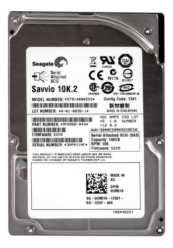 Hd Sas Seagate 146gb 2.5 10k 0cm318 Cm318 St9146802ss Cor Prateado