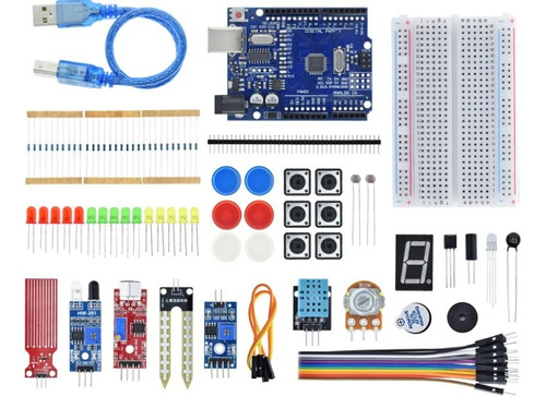 Starter Kit Iniciación Para Arduino Uno Con Caja Y Sensores