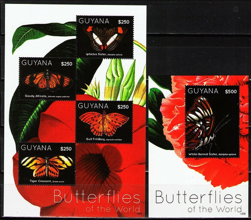 2012 Insectos- Mariposas Del Mundo- Guyana (2 Bloques) Mint