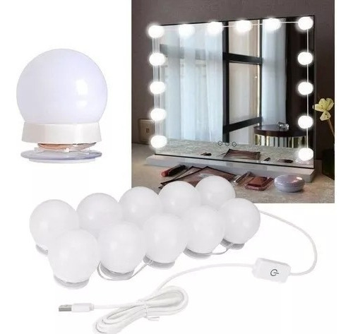 Kit 10 Luces Led Para Espejo Hollywood Maquillaje Makeup Usb