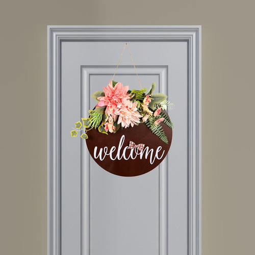 Señal De Puerta De Bienvenida De Madera Rústica Corona De