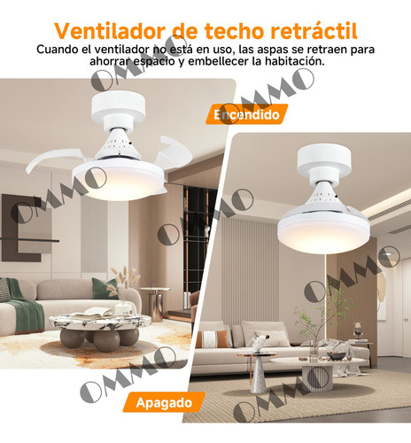 Ventilador Inteligente Luz Retráctil Plegable Ventilador con luz control con app y control 3 tipos luz y 4 velacidades ahorra espacio