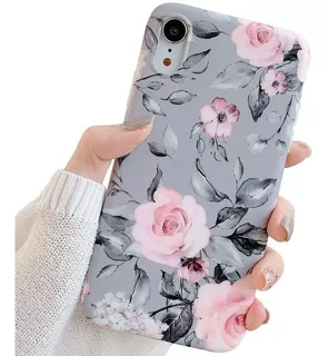 Funda Para iPhone XR, Flores/gris/delgada/flexible