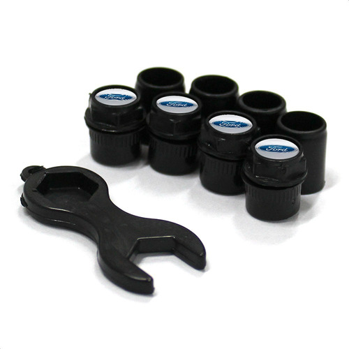 Kit Tampa Bico Valvula Antifurto Pneu Capa Preto Ford 